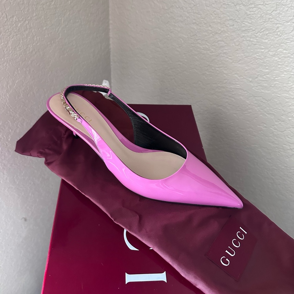 Gucci Pink Patent Leather Slingback Heels